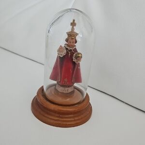Vintage Goldscheider Infant Jesus Of Prague Red Glass Dome Figurine